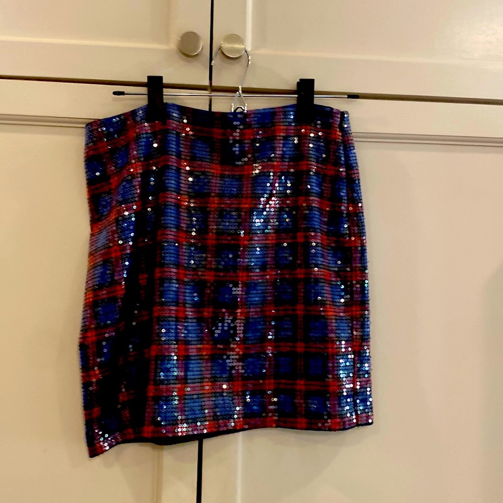 LAST CALL - 3 items for $35 Red and Blue Tartan Sequin Mini Skirt